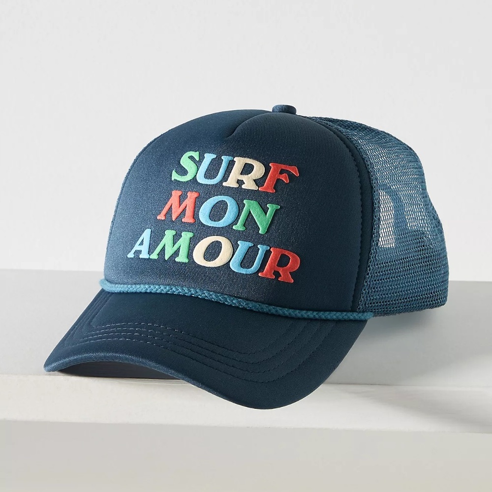 ANTHROPOLOGIE Celandine Seaside Trucker Hat - Navy Surf (NWT - $42 Retail)